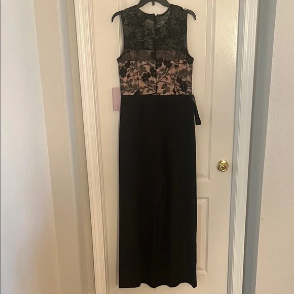JS Collections Black and Nude Lace Jumpsuit